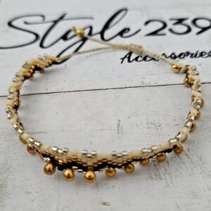Gold Beaded Women's Bracelet - Cream & Black